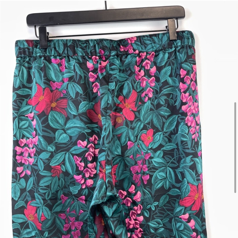 Ann Taylor (M) Womens Sleep Satin Floral Pajama Pants High Rise Green Pink 29” - Picture 5 of 8
